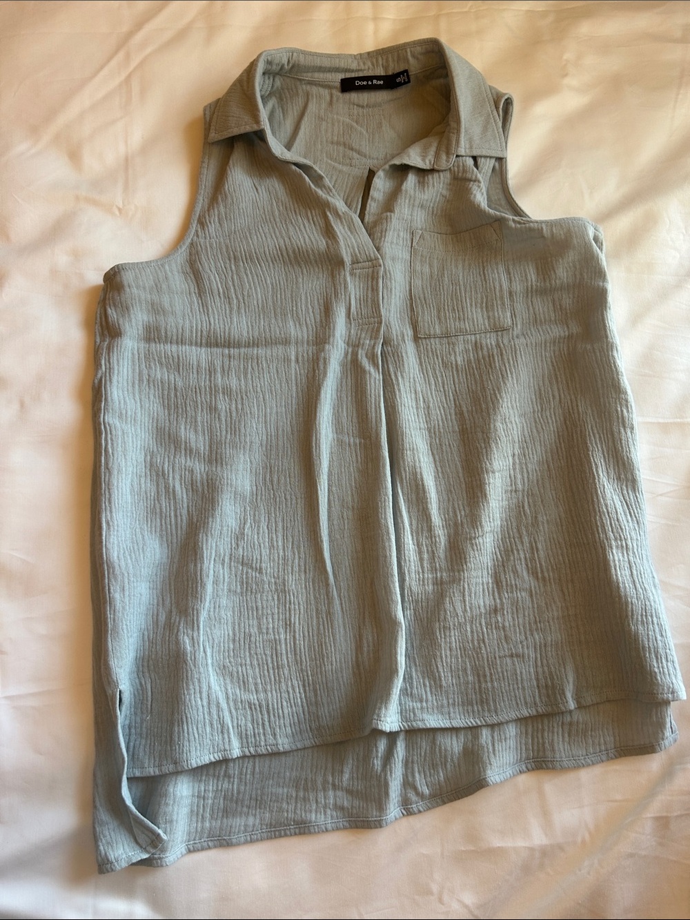 Doe & Rae Pale Blue Sleeveless Collared Blouse